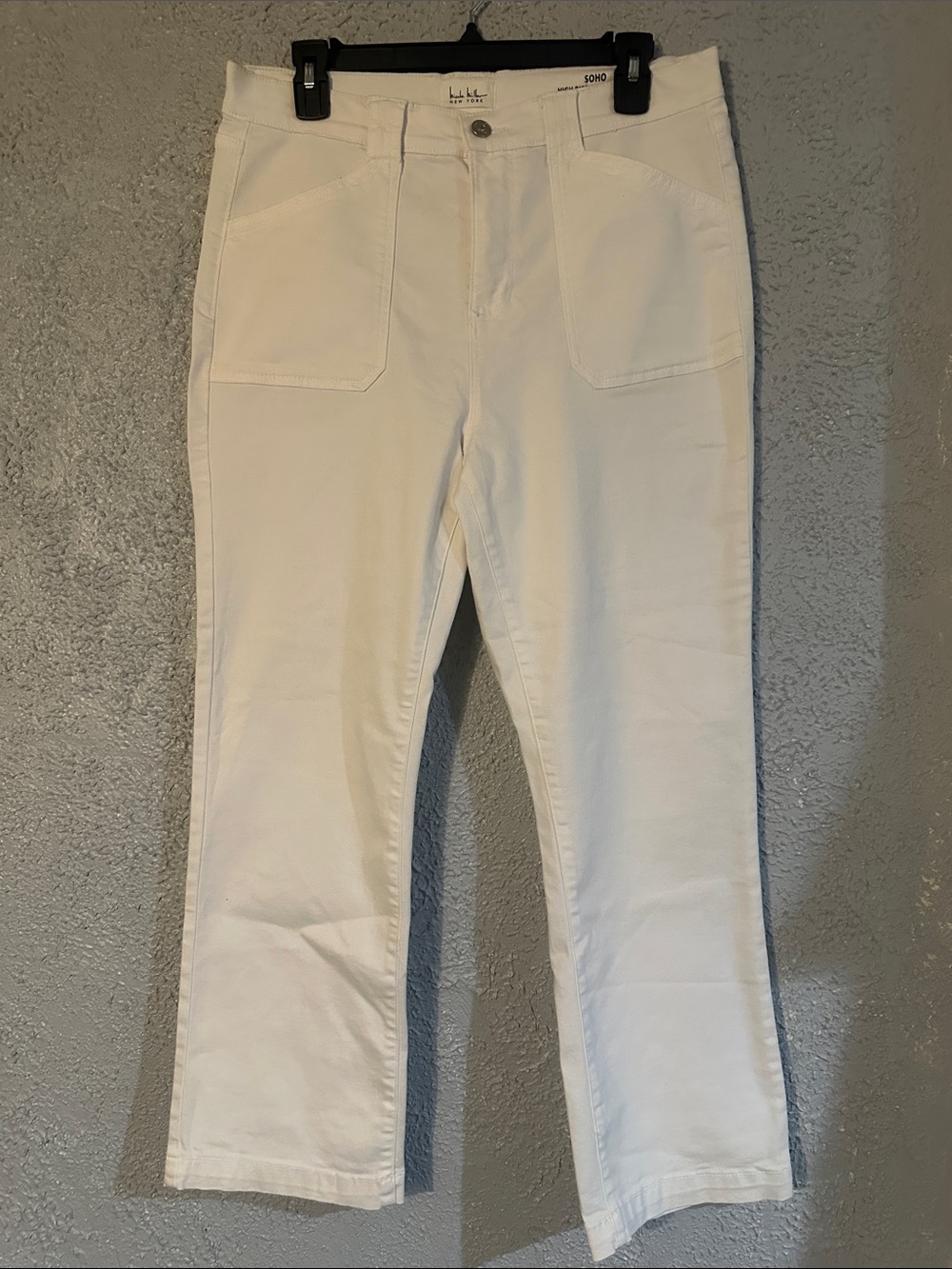 Nicole Miller Cream Straight-Leg Chinos with Front Patch Pockets